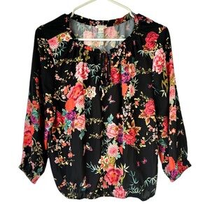 Sweet Grey Floral Long Sleeve Blouse Women’s Size XSP